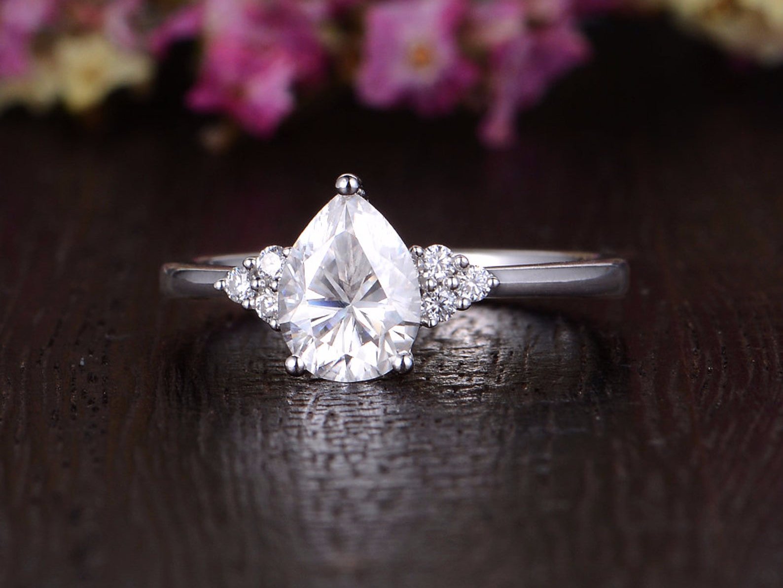 Pear Cut Lab Diamond Engagement Ring, Edwardian Design