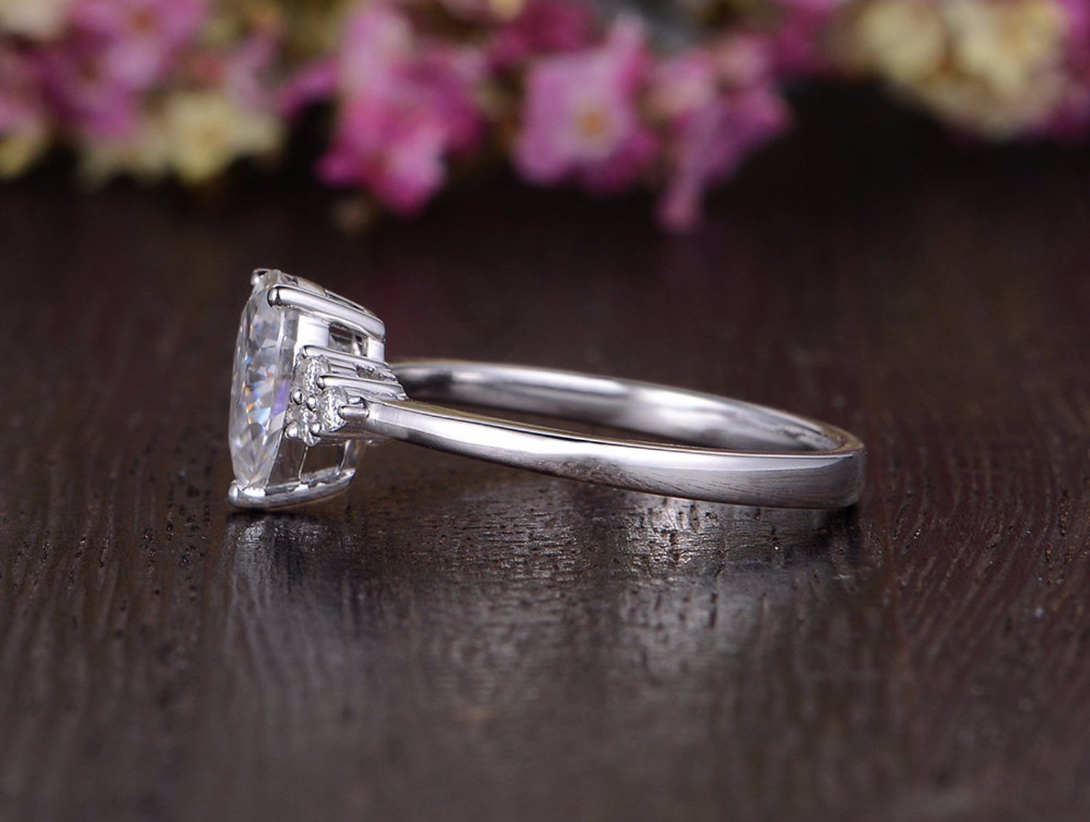 Pear Cut Lab Diamond Engagement Ring, Edwardian Design