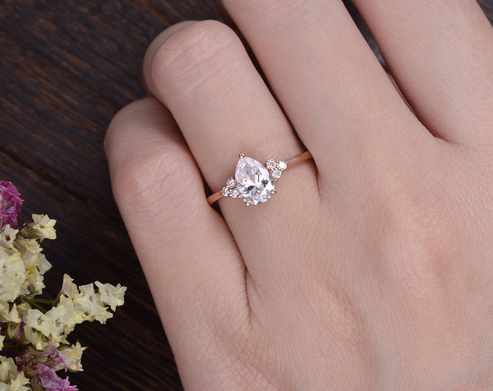 Pear Cut Lab Diamond Engagement Ring, Edwardian Design