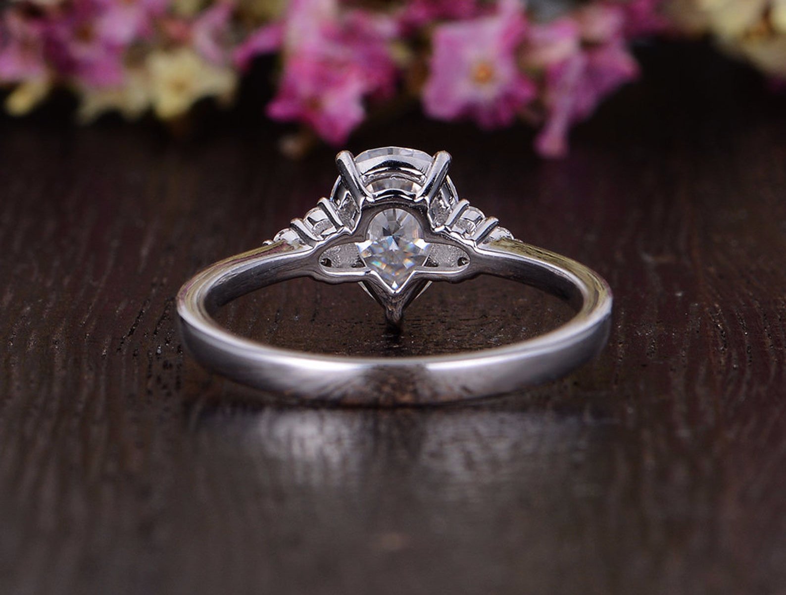 Pear Cut Lab Diamond Engagement Ring, Edwardian Design