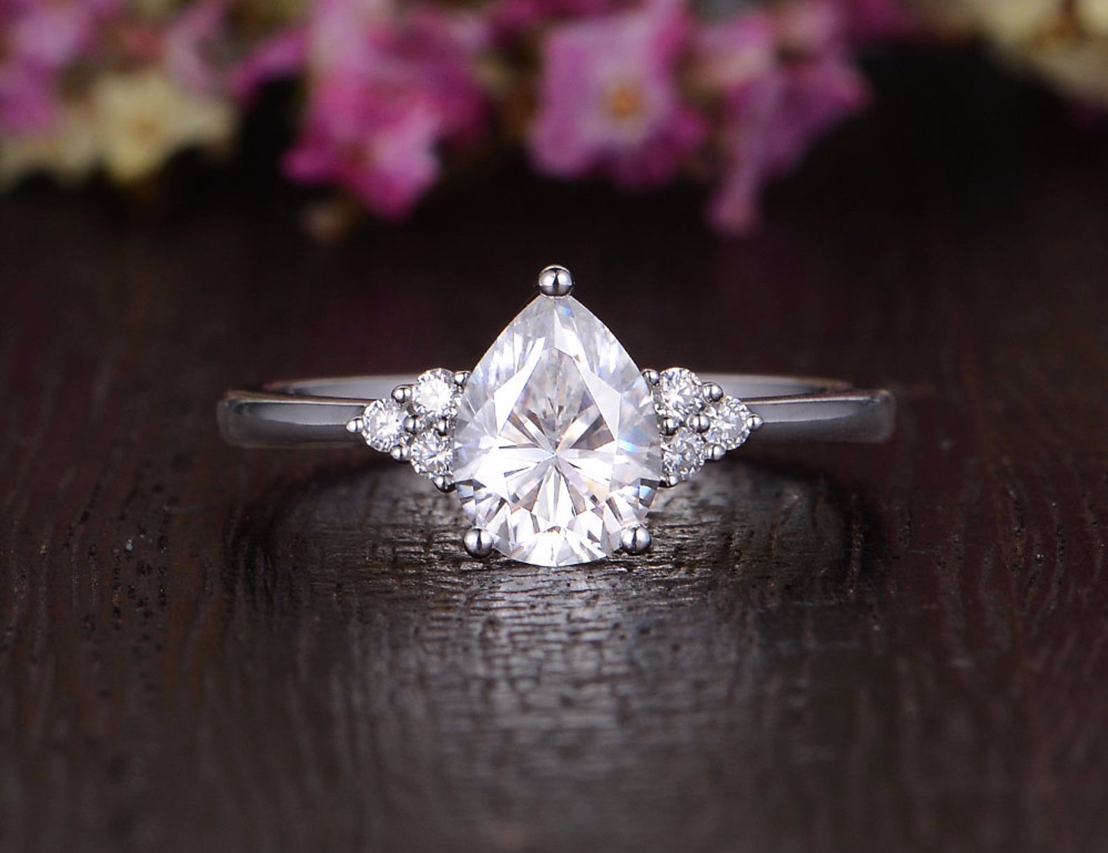 Pear Cut Lab Diamond Engagement Ring, Edwardian Design