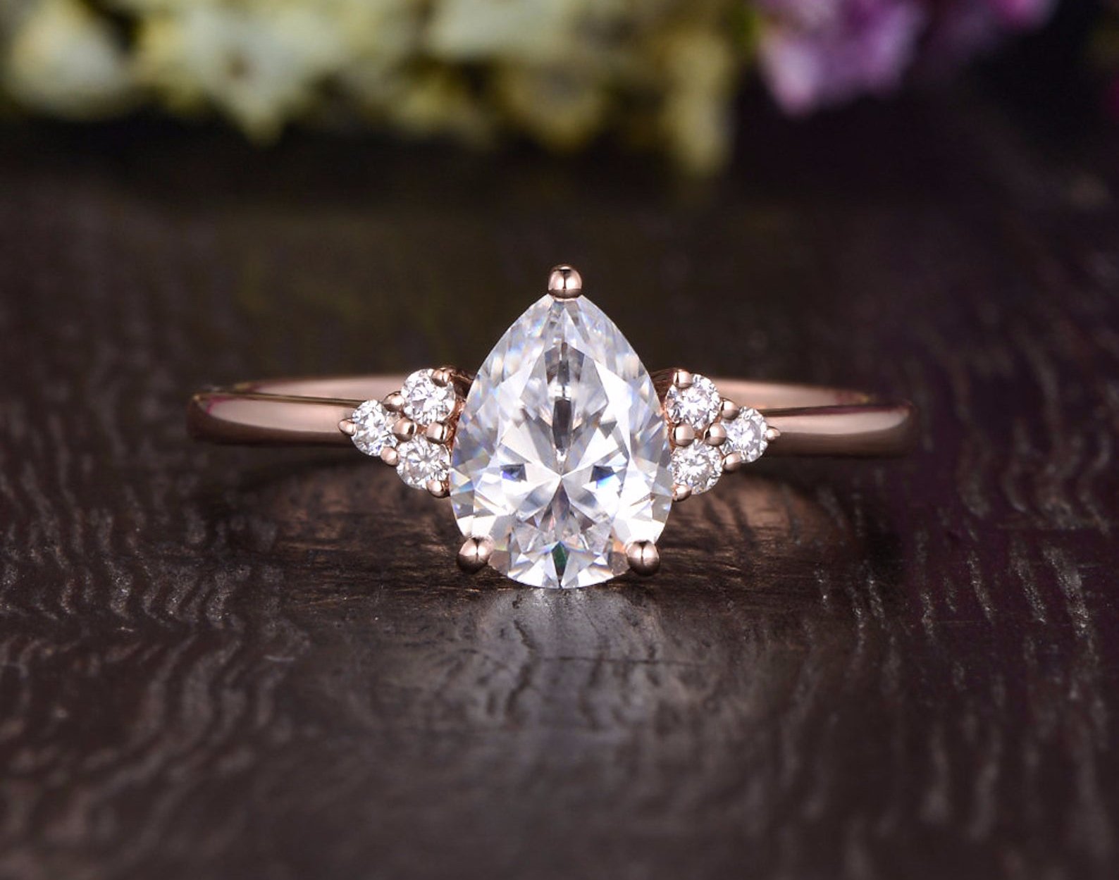 Pear Cut Lab Diamond Engagement Ring, Edwardian Design