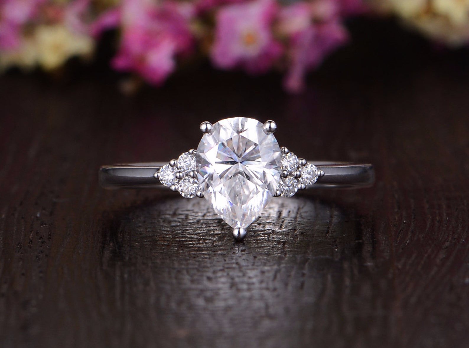 Pear Cut Lab Diamond Engagement Ring, Edwardian Design