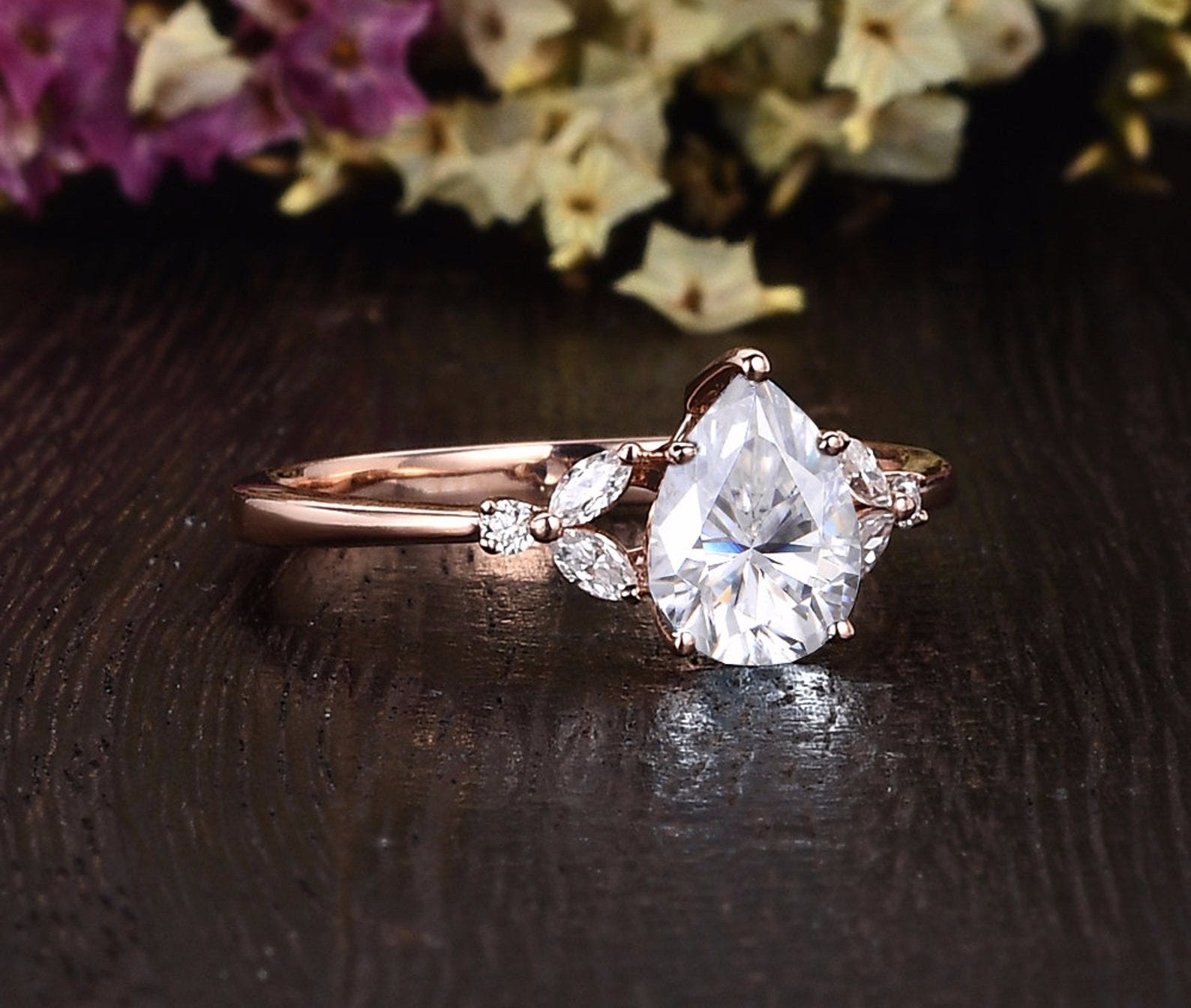Pear Cut Lab Diamond Engagement Ring, Vintage Design
