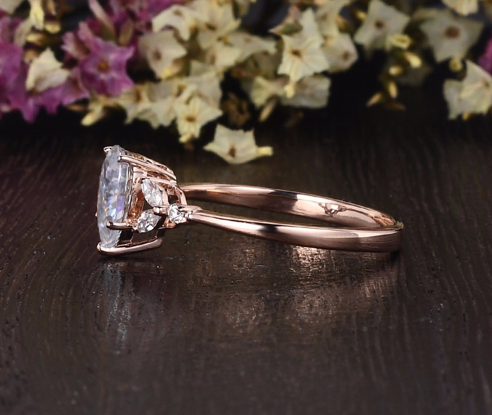Pear Cut Lab Diamond Engagement Ring, Vintage Design