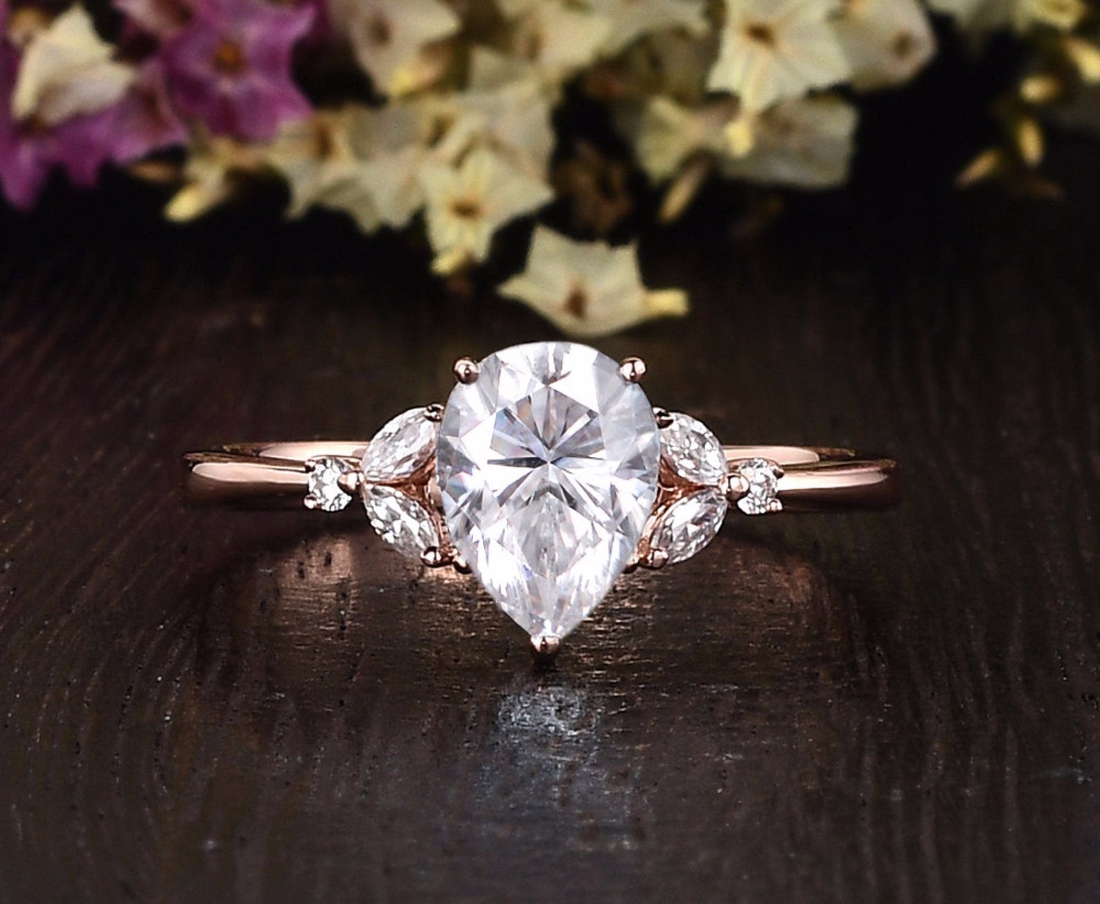 Pear Cut Lab Diamond Engagement Ring, Vintage Design