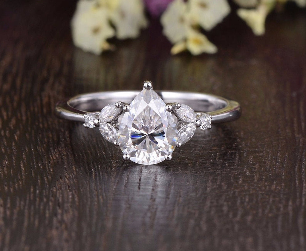 Pear Cut Lab Diamond Engagement Ring, Vintage Design