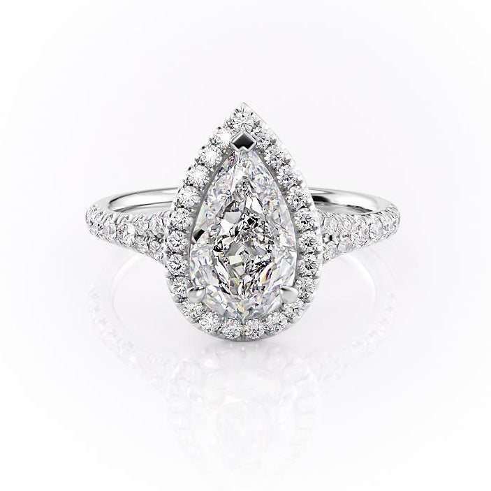 Pear Cut Lab Diamond Engagement Ring With Halo