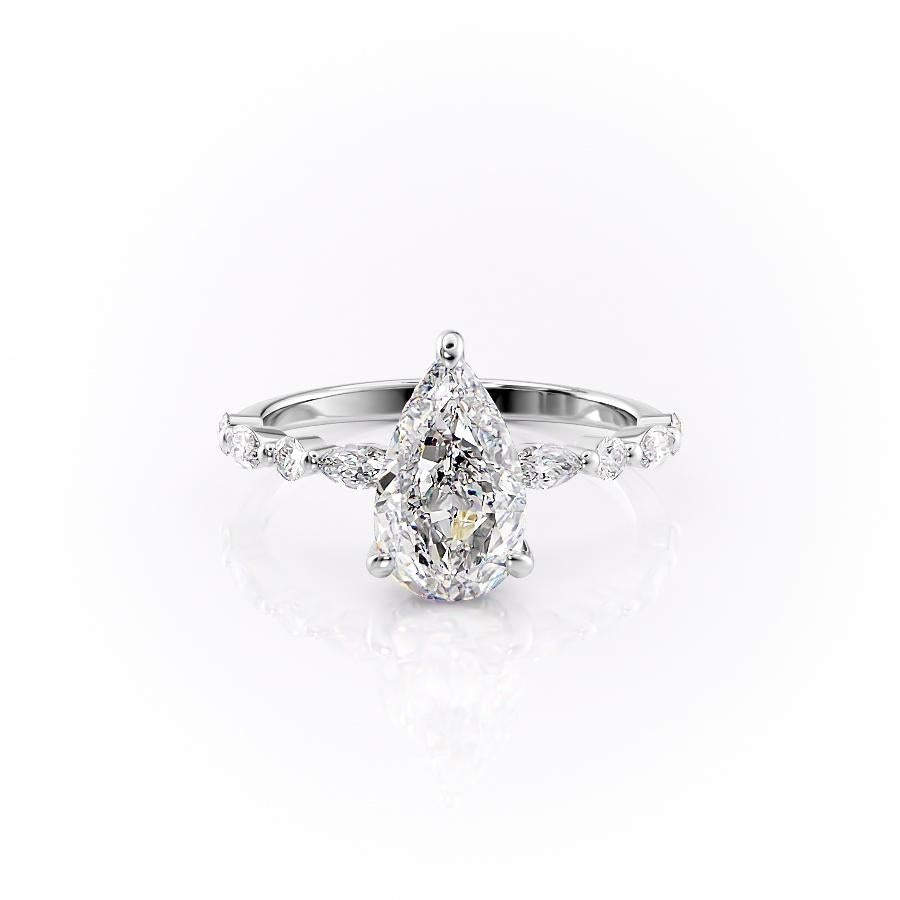 Pear Cut Lab Diamond Engagement Ring With Hidden Halo