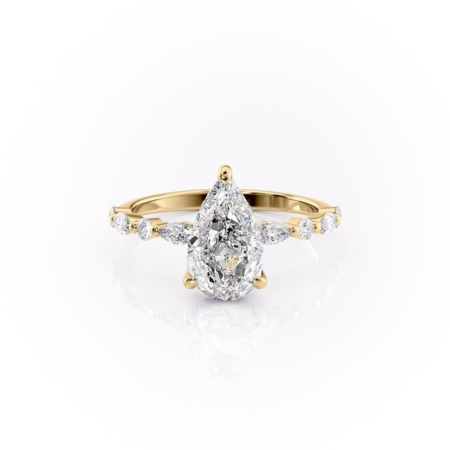 Pear Cut Lab Diamond Engagement Ring With Hidden Halo