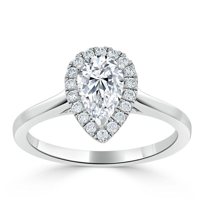 Pear Cut Lab Diamond Halo Engagement Ring