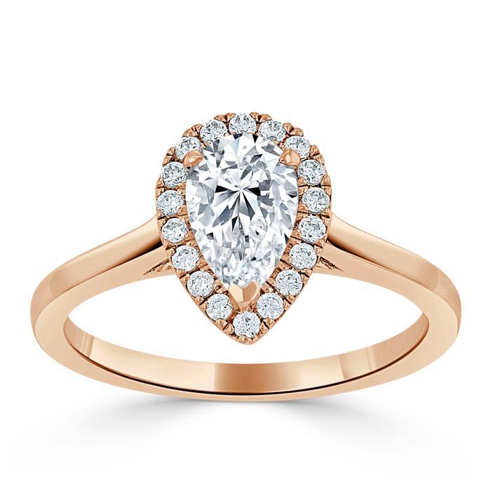 Pear Cut Lab Diamond Halo Engagement Ring