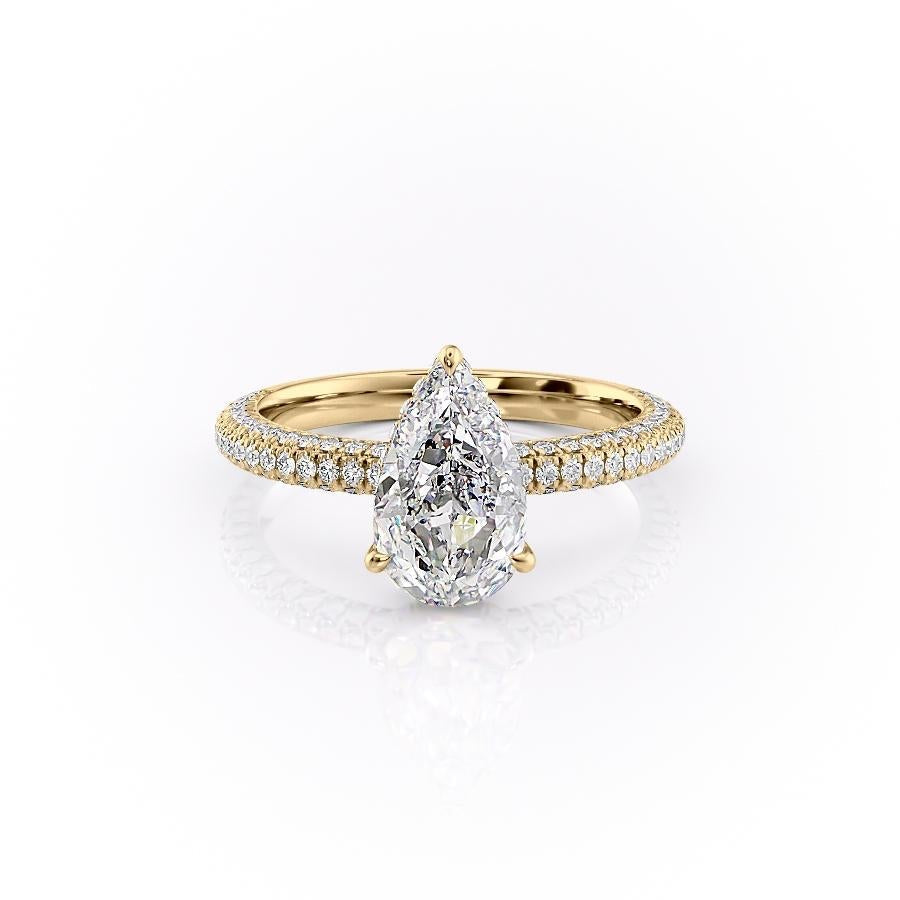 Pear Cut Lab Diamond Pavé Set Shoulders With Hidden Halo