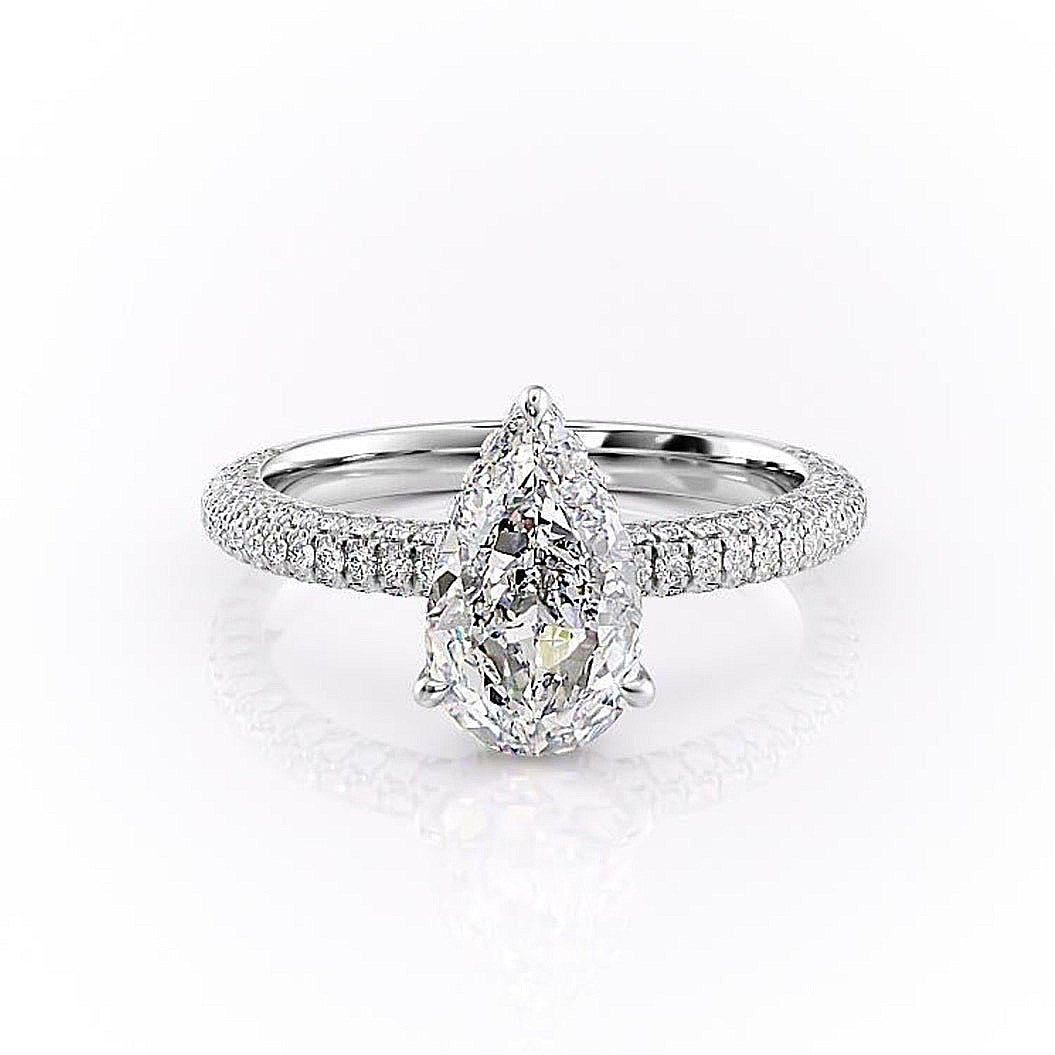 Pear Cut Lab Diamond Pavé Set Shoulders With Hidden Halo