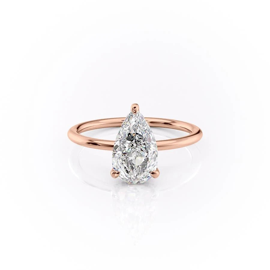 Pear Cut Lab Diamond Ring, Hidden Halo Design in