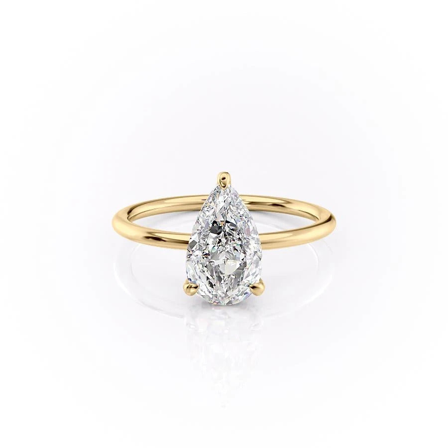 Pear Cut Lab Diamond Ring, Hidden Halo Design in