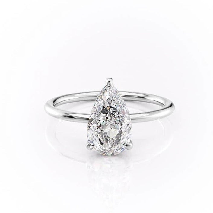 Pear Cut Lab Diamond Ring, Hidden Halo Design in