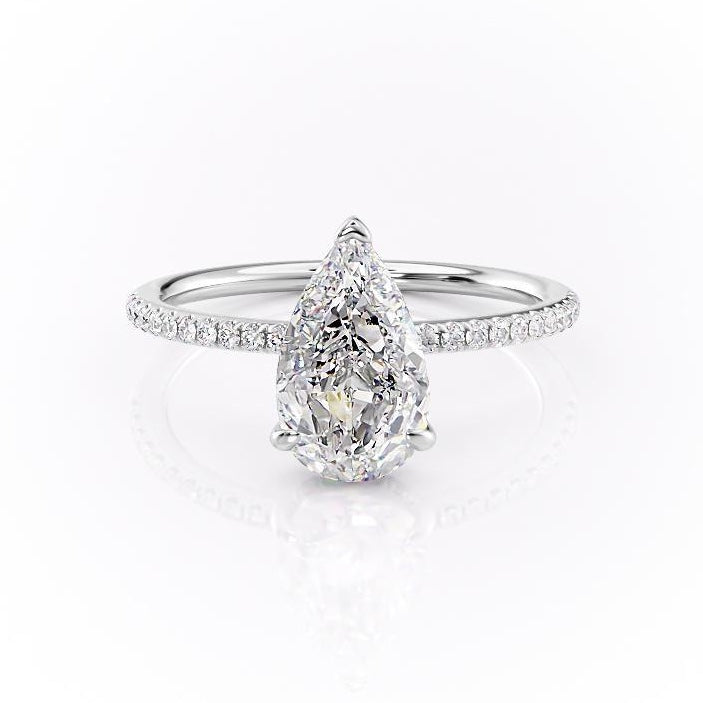 Pear Cut Lab Diamond Ring With Hidden Halo