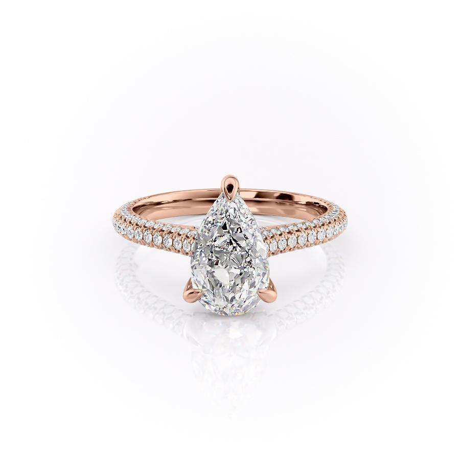 Pear Cut Lab Diamond Ring With Pave Set Shoulders