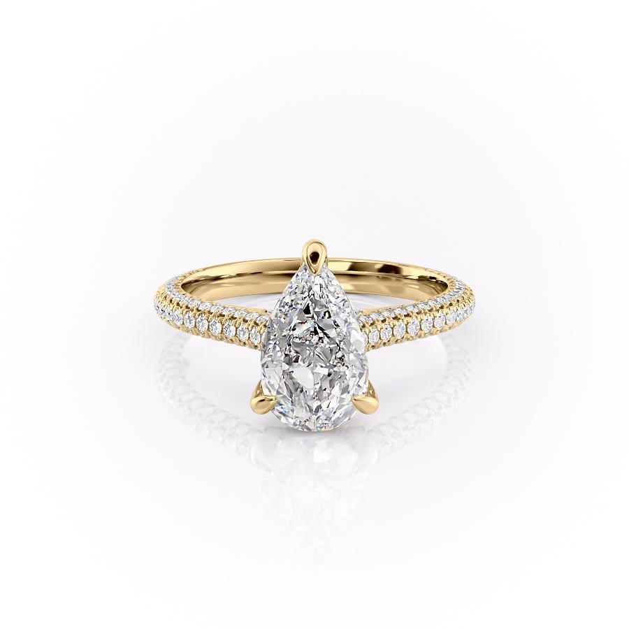 Pear Cut Lab Diamond Ring With Pave Set Shoulders