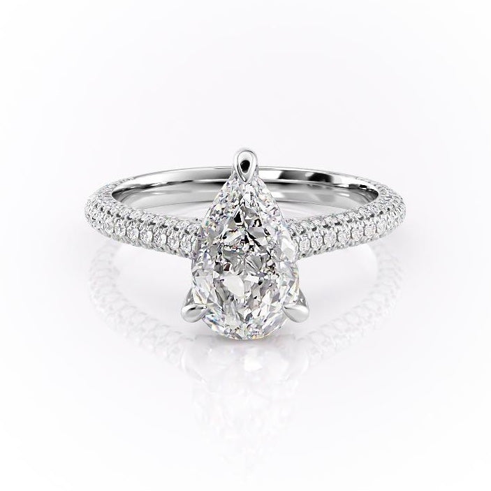 Pear Cut Lab Diamond Ring With Pave Set Shoulders