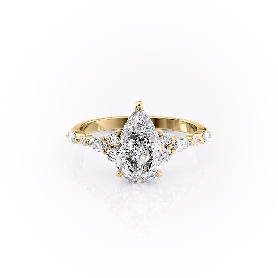 Pear Cut Lab Diamond Shoulder Set Ring Vintage Design