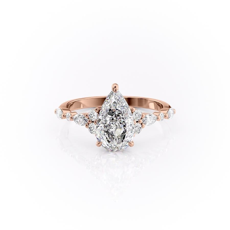 Pear Cut Lab Diamond Shoulder Set Ring Vintage Design