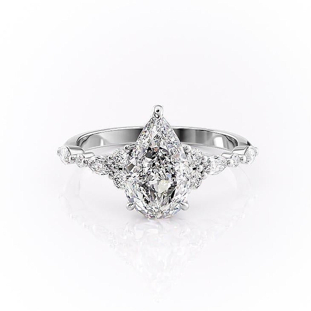 Pear Cut Lab Diamond Shoulder Set Ring Vintage Design