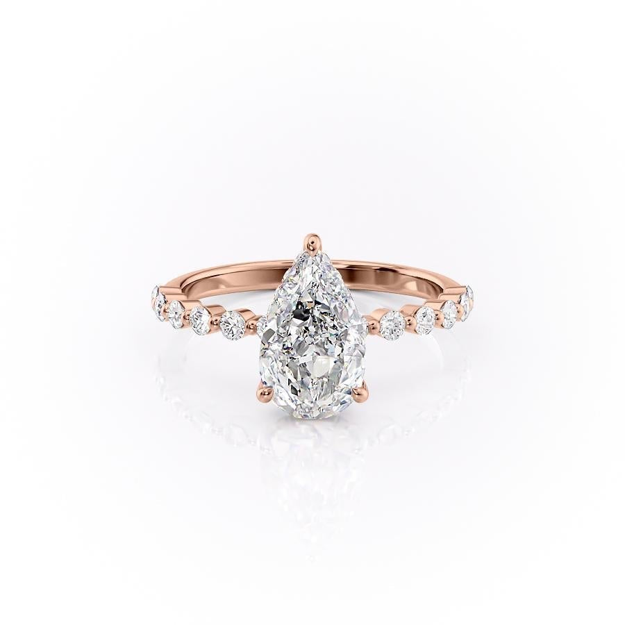 Pear Cut Lab Diamond Shoulder Set Ring With Hidden Halo