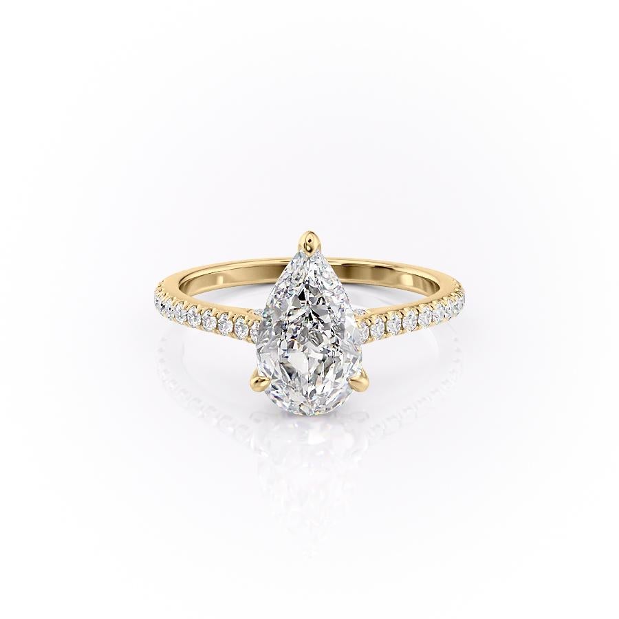 Pear Cut Lab Diamond Shoulder Set Ring With Hidden Halo