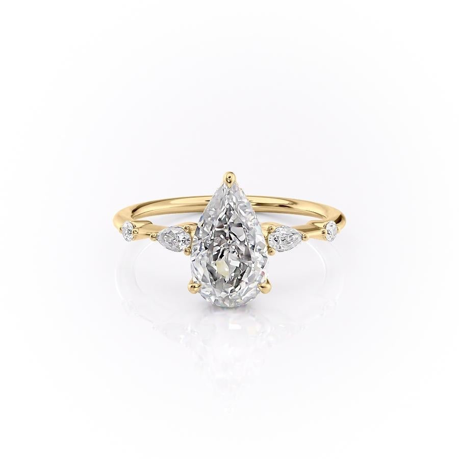 Pear Cut Lab Diamond Shoulder Set Ring With Hidden Halo