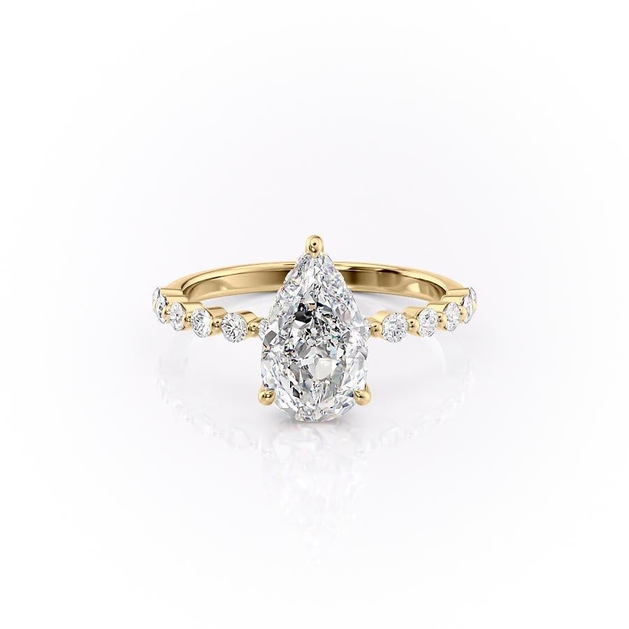 Pear Cut Lab Diamond Shoulder Set Ring With Hidden Halo