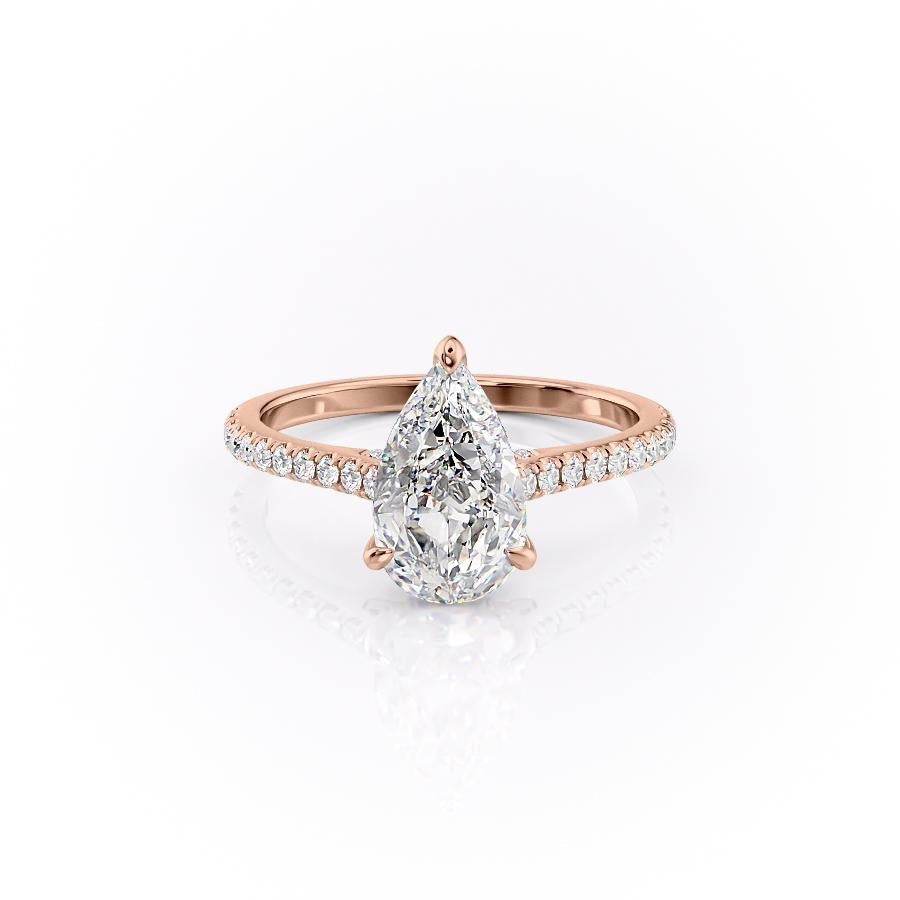 Pear Cut Lab Diamond Shoulder Set Ring With Hidden Halo