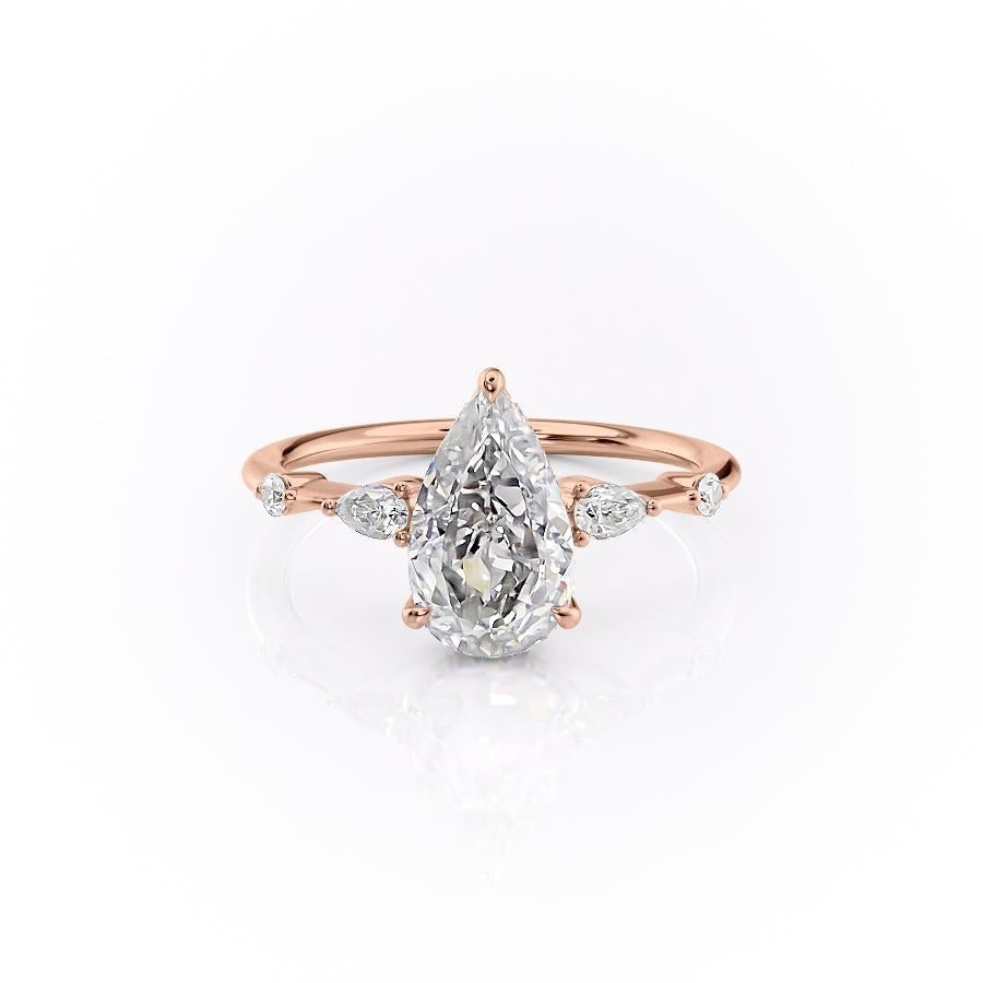 Pear Cut Lab Diamond Shoulder Set Ring With Hidden Halo