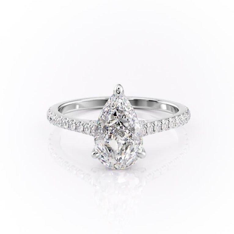 Pear Cut Lab Diamond Shoulder Set Ring With Hidden Halo
