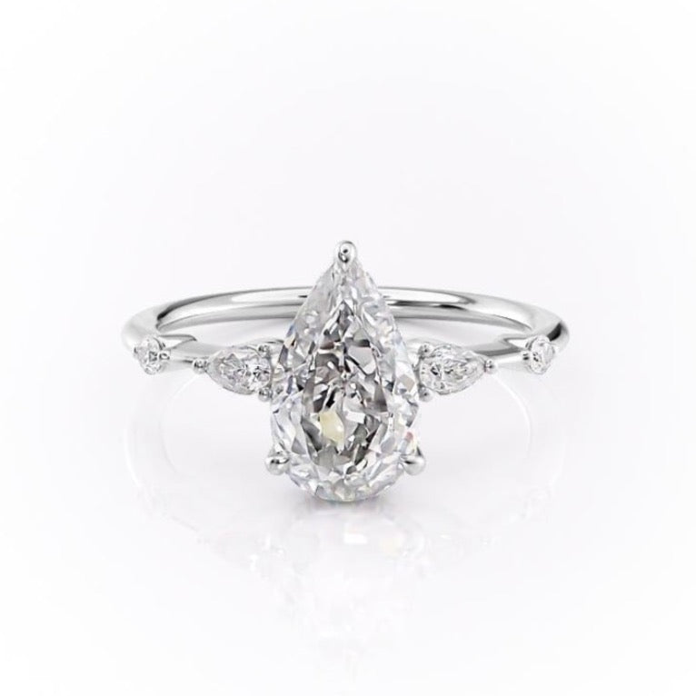 Pear Cut Lab Diamond Shoulder Set Ring With Hidden Halo