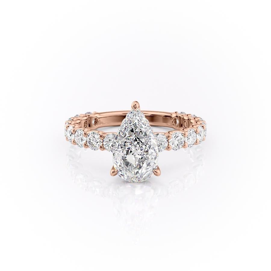 Pear Cut Lab Diamond Stone Set Shoulders With Hidden Halo
