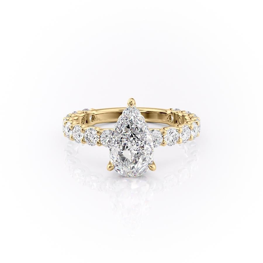 Pear Cut Lab Diamond Stone Set Shoulders With Hidden Halo