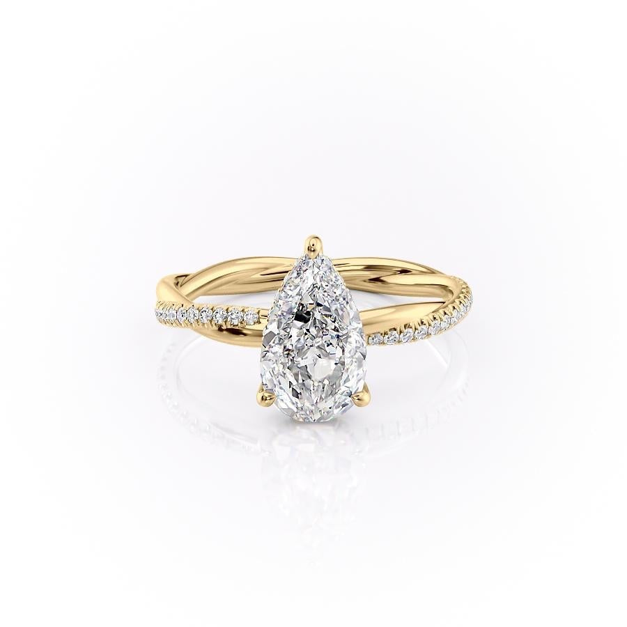 Pear Cut Lab Diamond Twisted Shoulder Set Ring With Hidden Halo