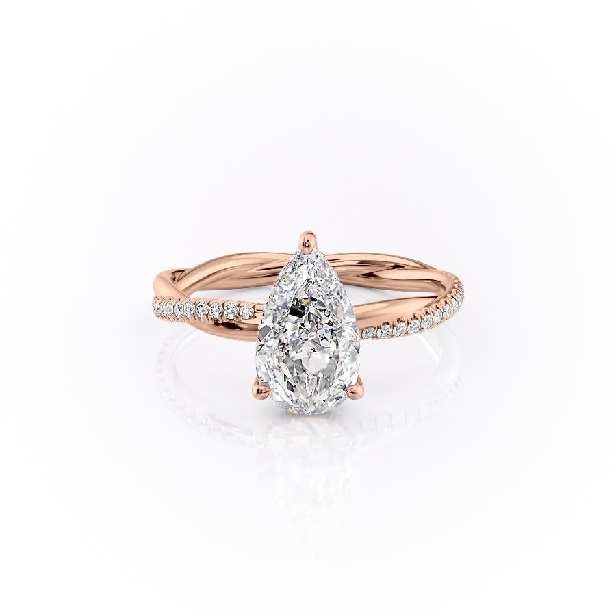 Pear Cut Lab Diamond Twisted Shoulder Set Ring With Hidden Halo