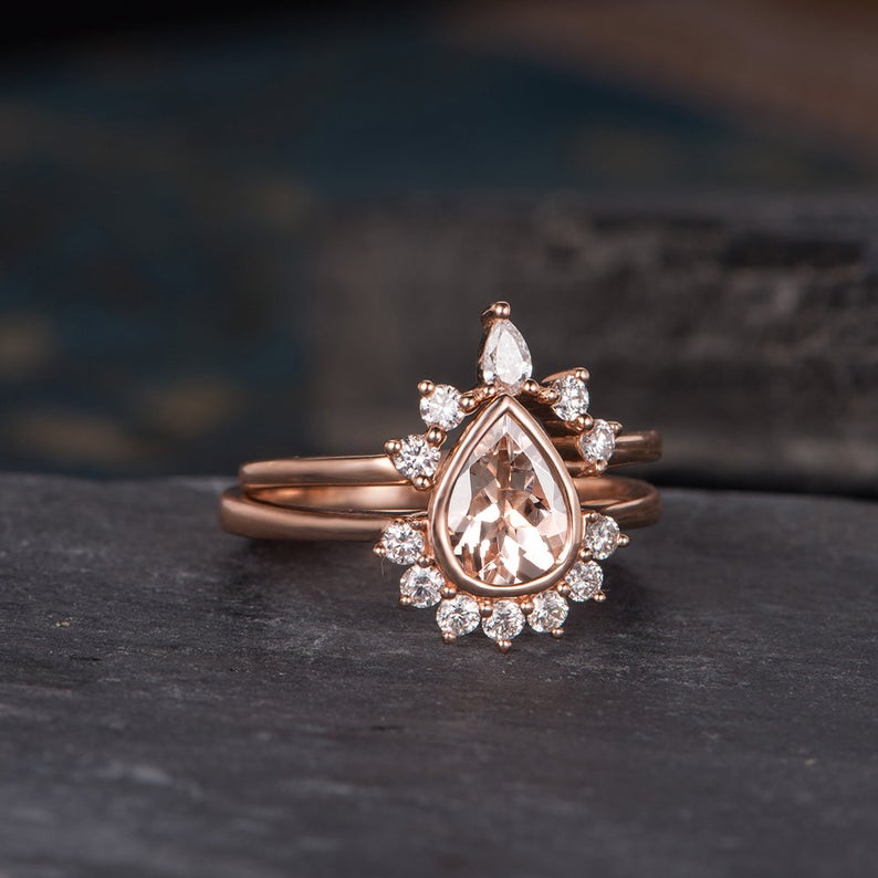 Pear Cut Morganite x2 Ring Set