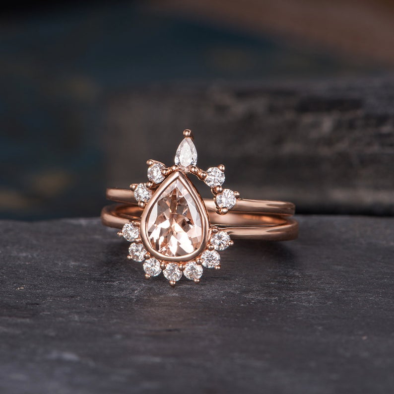 Pear Cut Morganite x2 Ring Set