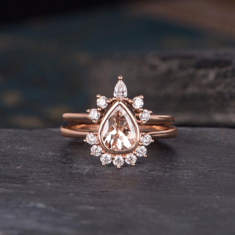 Pear Cut Morganite x2 Ring Set