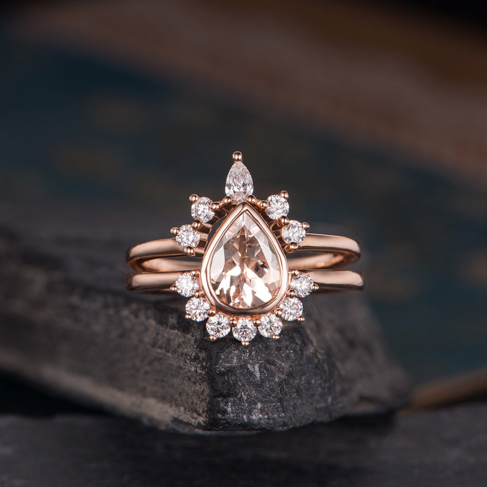 Pear Cut Morganite x2 Ring Set