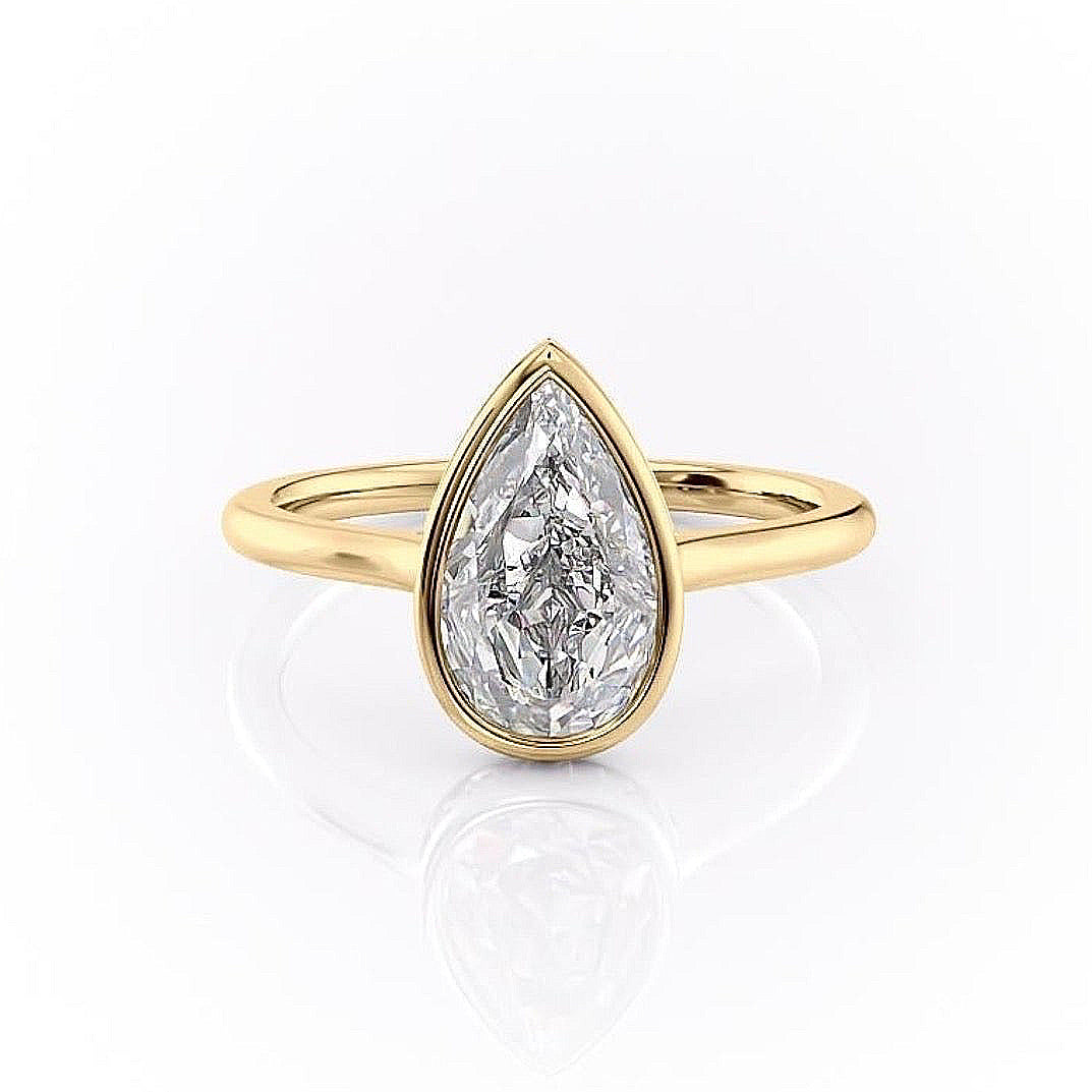 Pear Cut Rubover Lab Diamond With Hidden Halo