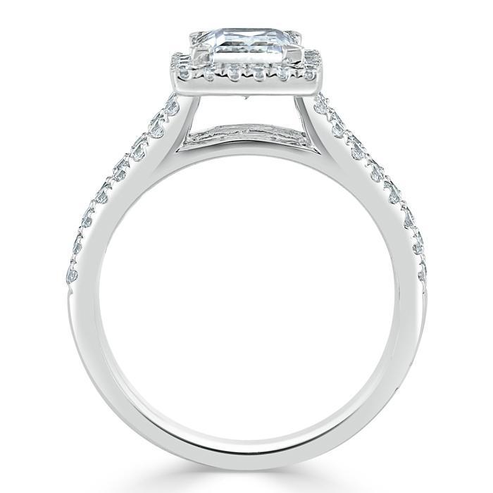 Princess Cut Lab Diamond Engagement Ring, Classic Halo with Split Shank