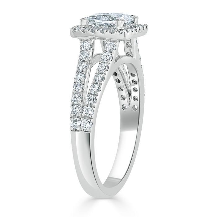 Princess Cut Lab Diamond Engagement Ring, Classic Halo with Split Shank