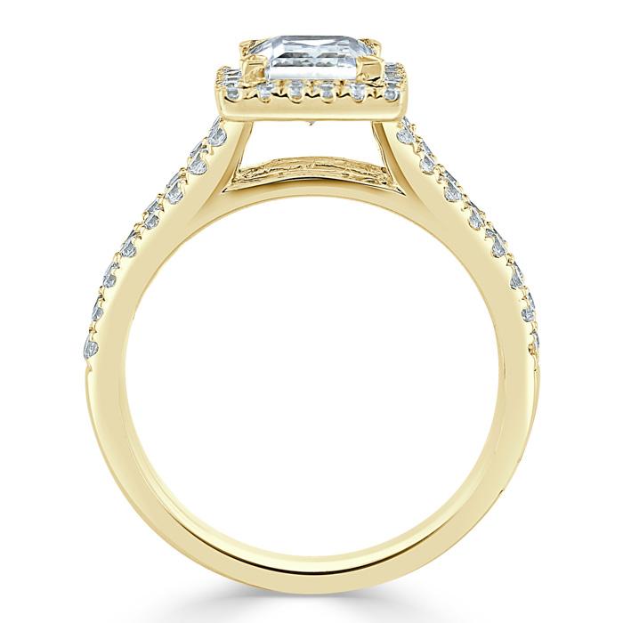 Princess Cut Lab Diamond Engagement Ring, Classic Halo with Split Shank
