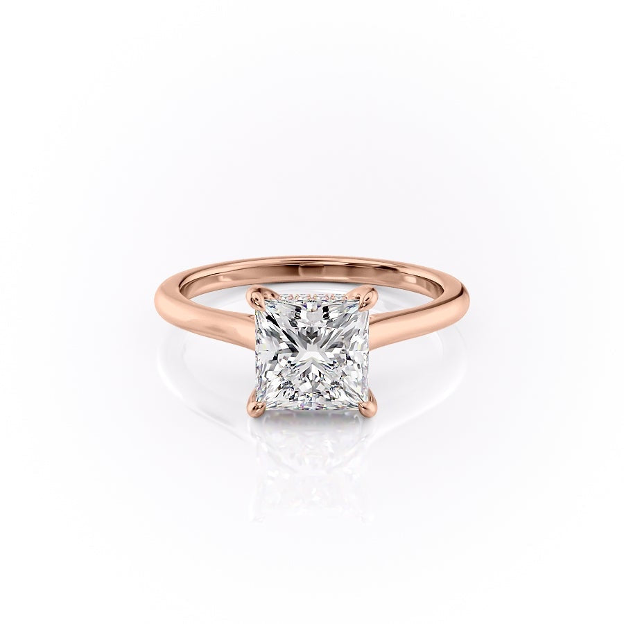 Princess Cut Lab Diamond Engagement Ring, Hidden Halo