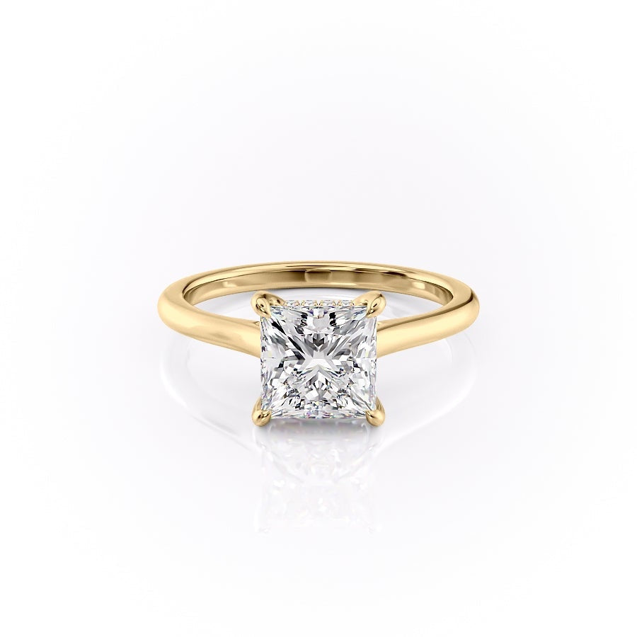 Princess Cut Lab Diamond Engagement Ring, Hidden Halo